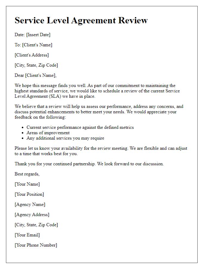 Letter template of agency service level agreement review