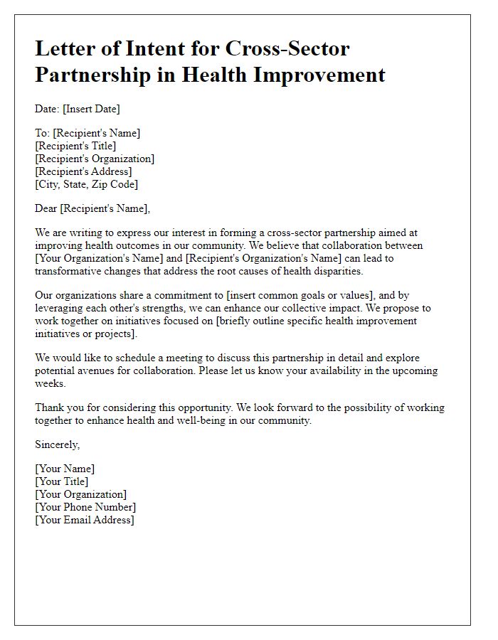 Letter template of cross-sector partnership for health improvement