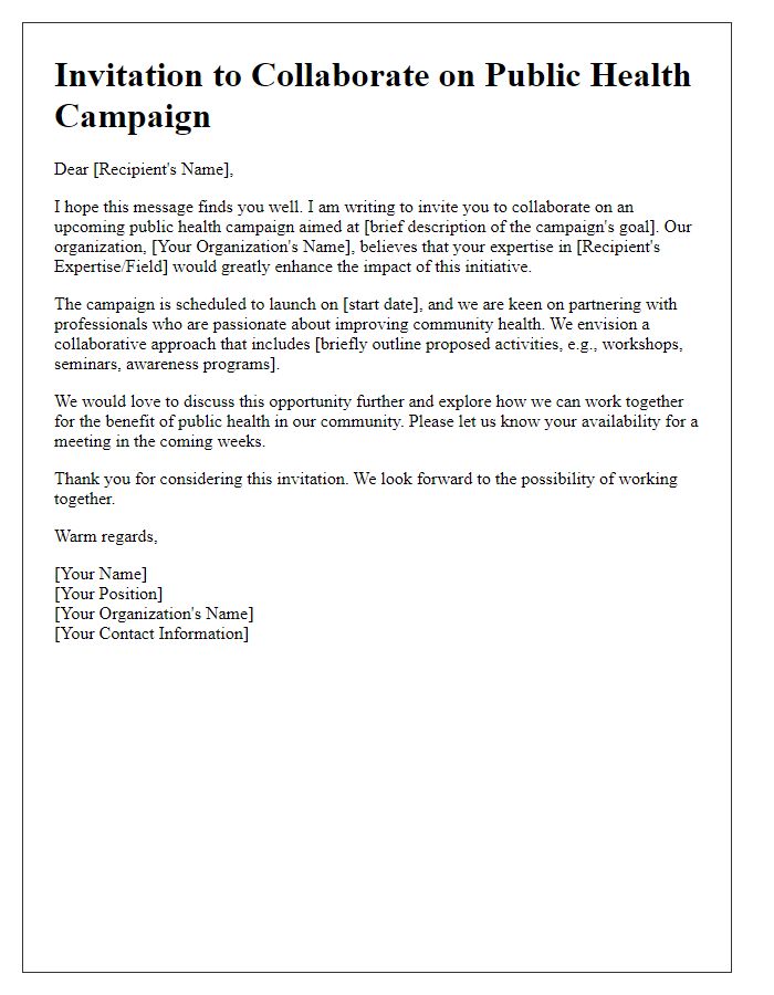 Letter template of invitation to collaborate on public health campaign