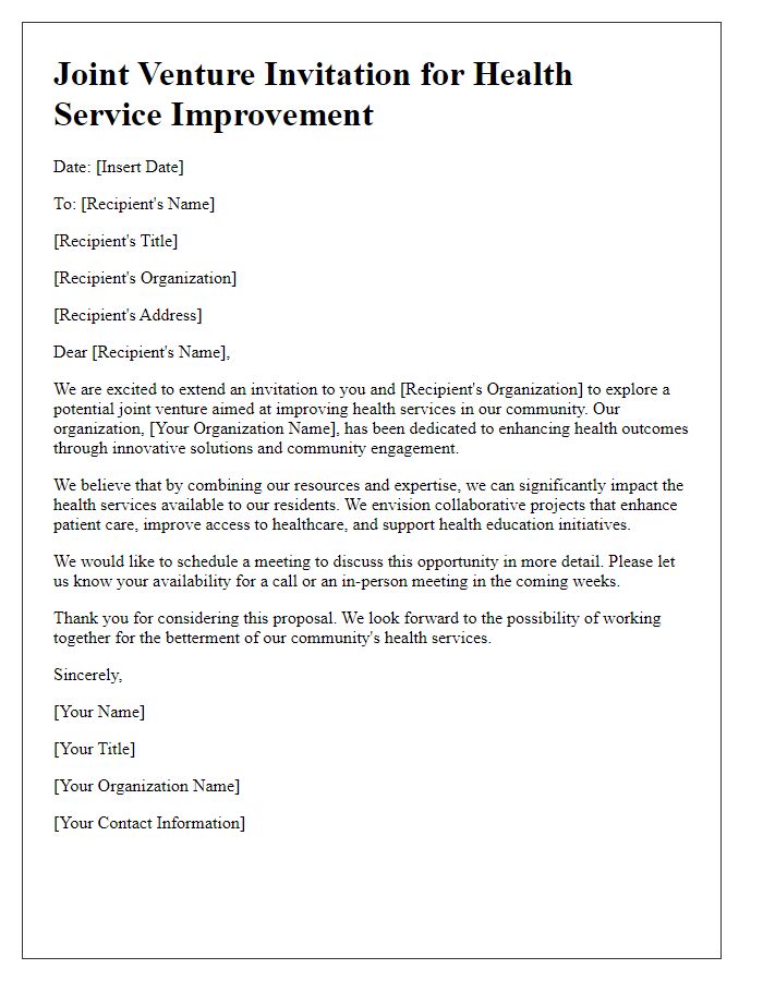 Letter template of joint venture invitation for health service improvement