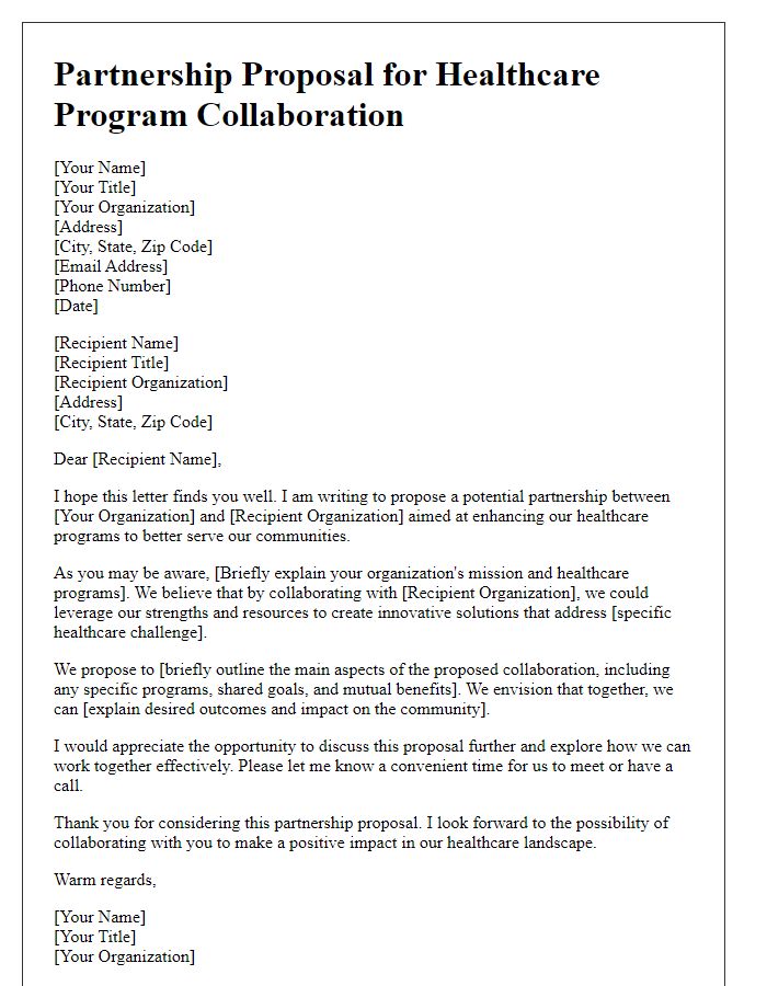 Letter template of partnership proposal for healthcare program collaboration