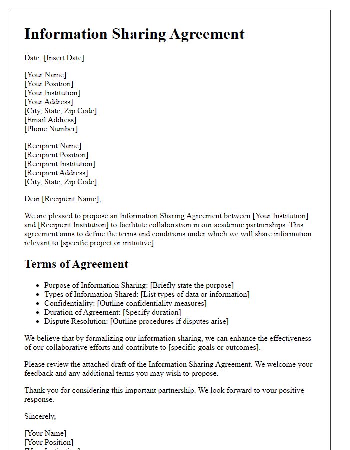 Letter template of Information Sharing Agreement for Academic Partnerships