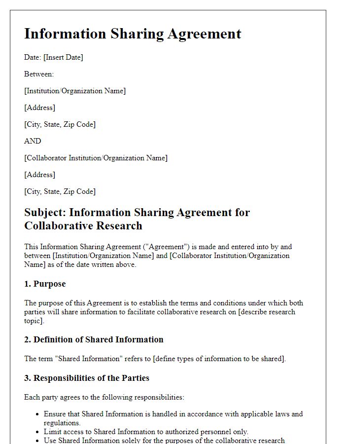 Letter template of Information Sharing Agreement for Collaborative Research