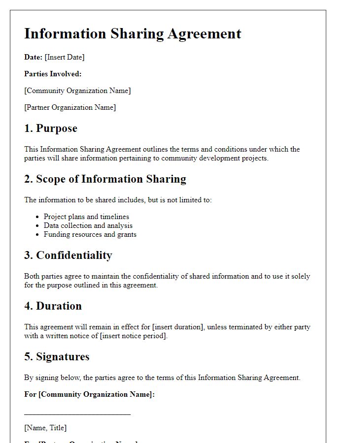 Letter template of Information Sharing Agreement for Community Development Projects