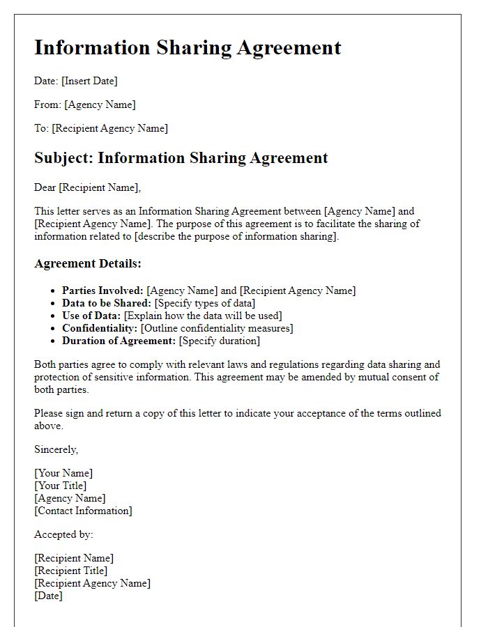 Letter template of Information Sharing Agreement for Government Agencies