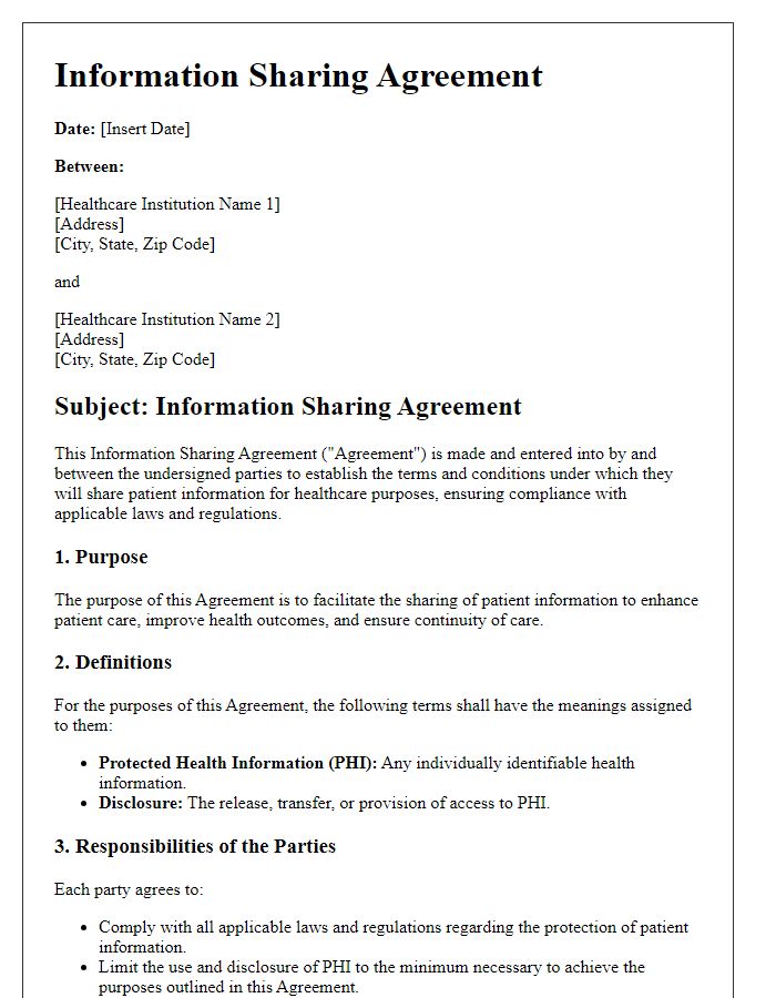 Letter template of Information Sharing Agreement for Healthcare Institutions