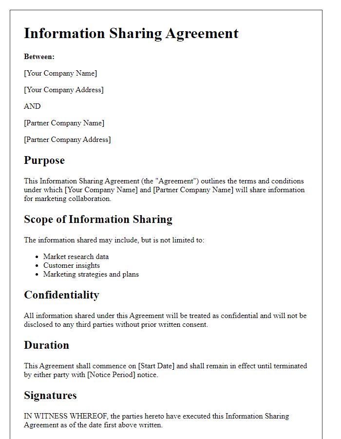 Letter template of Information Sharing Agreement for Marketing Collaborations