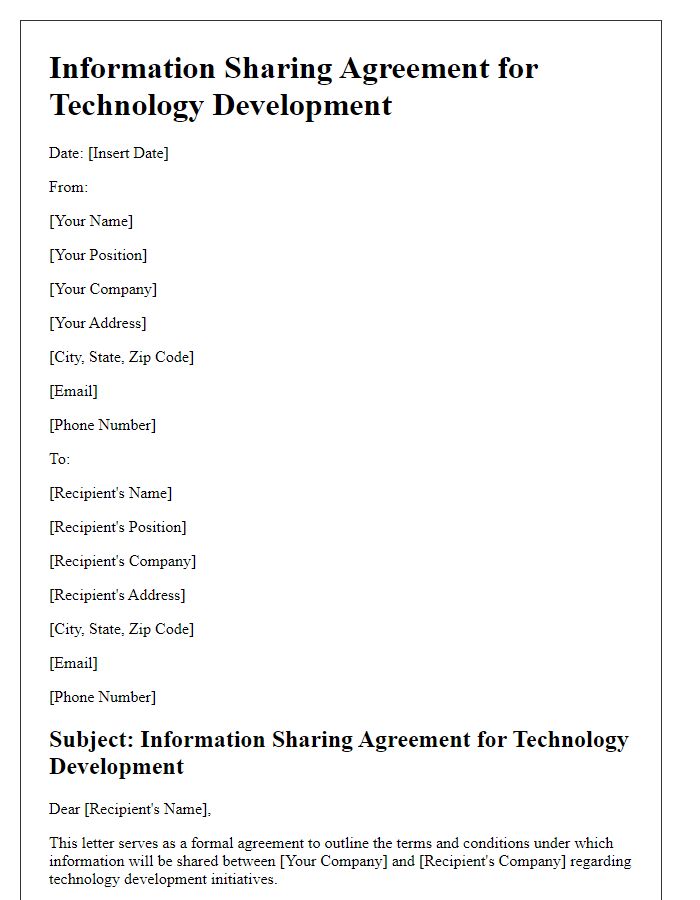 Letter template of Information Sharing Agreement for Technology Development