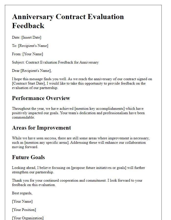 Letter template of anniversary contract evaluation feedback