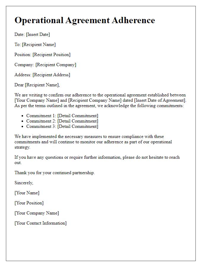 Letter template of operational agreement adherence