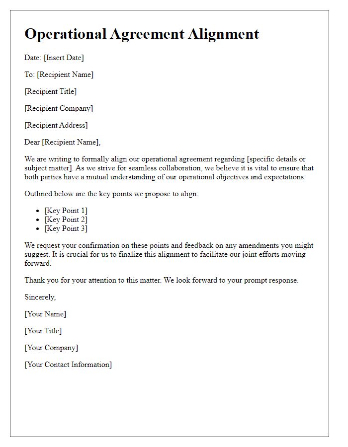 Letter template of operational agreement alignment