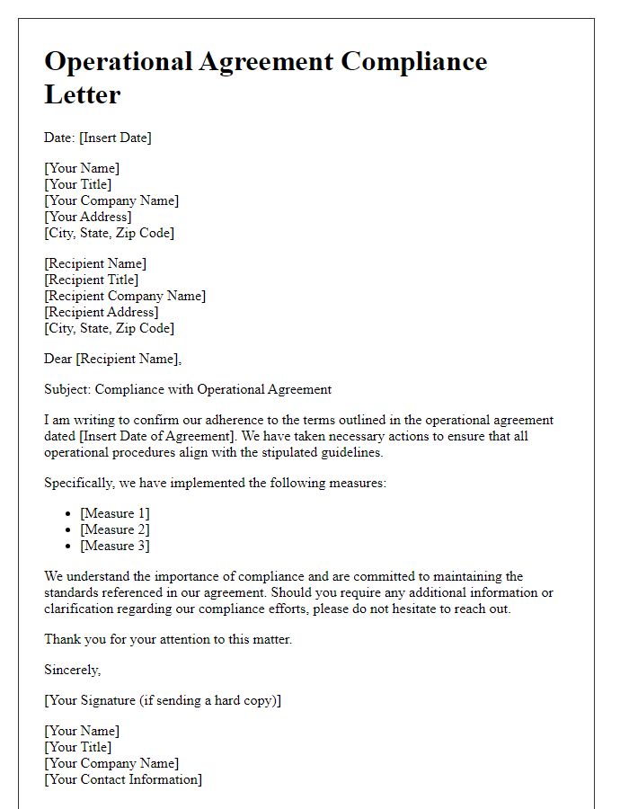 Letter template of operational agreement compliance