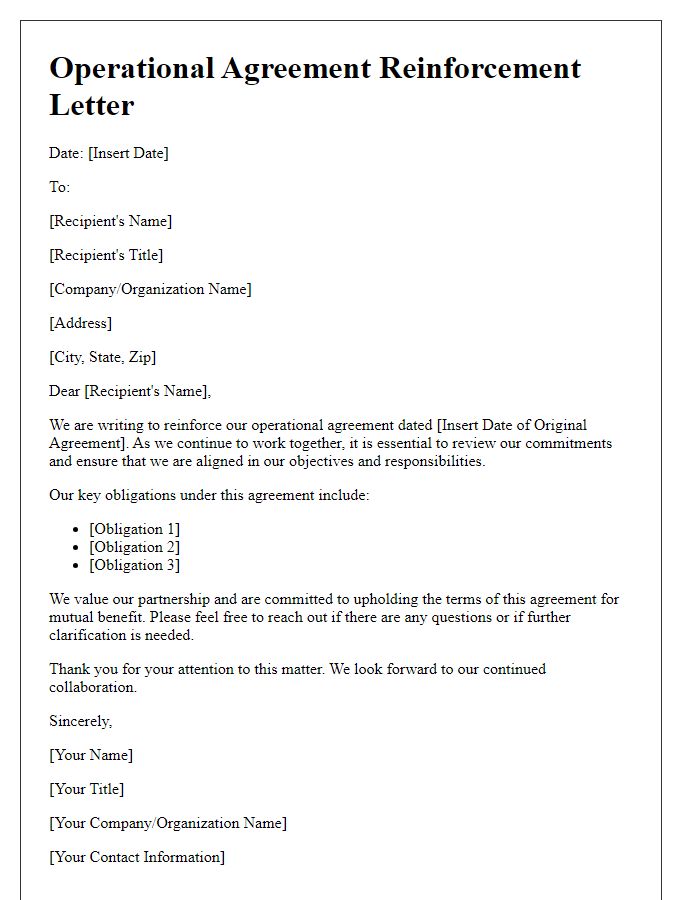 Letter template of operational agreement reinforcement