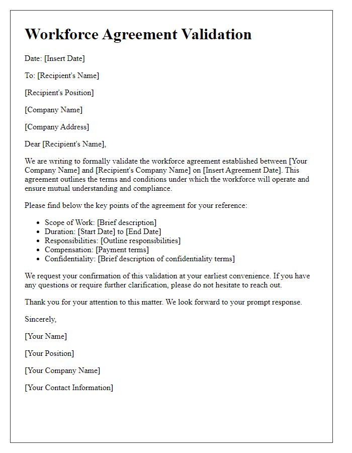 Letter template of workforce agreement validation