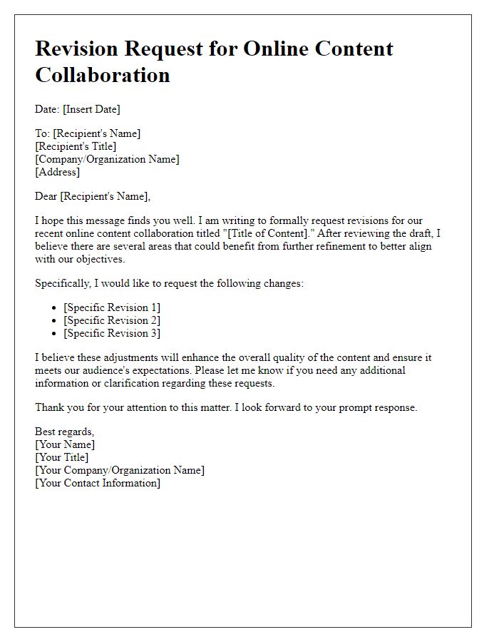 Letter template of revision request for online content collaboration