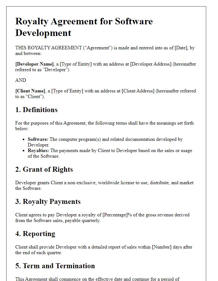 Letter template of royalty agreement for software development.