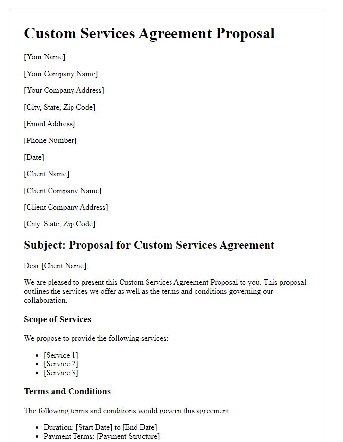 Letter template of custom services agreement proposal