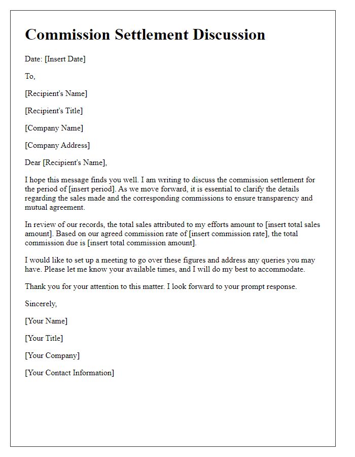 Letter template of commission settlement discussion.