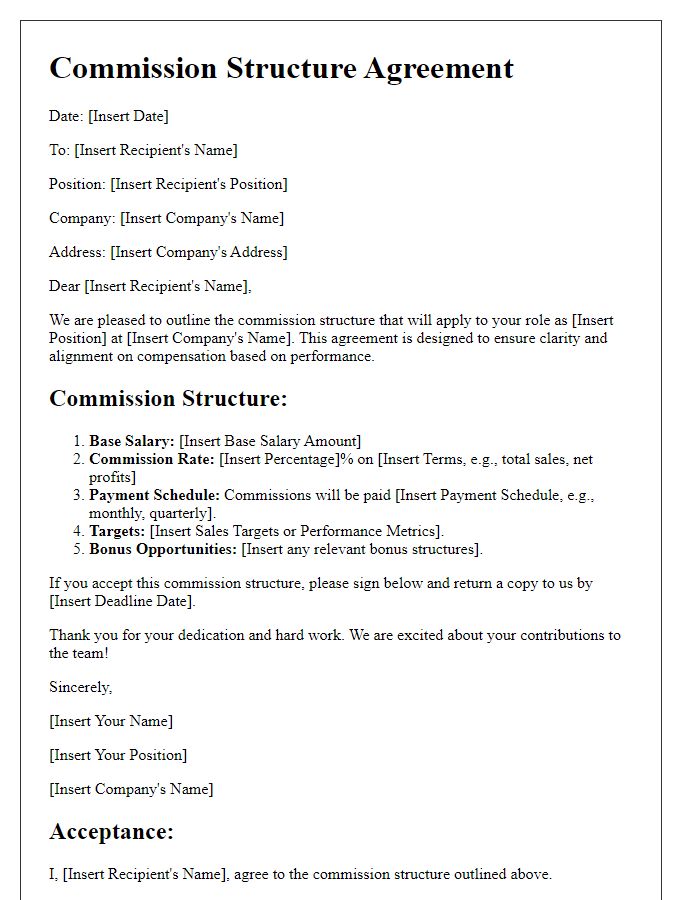 Letter template of commission structure agreement.