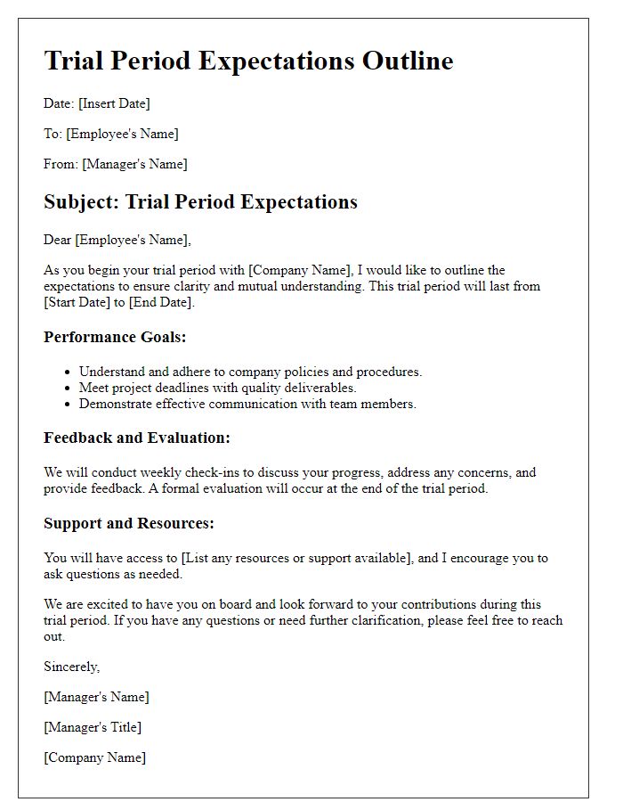 Letter template of trial period expectations outline