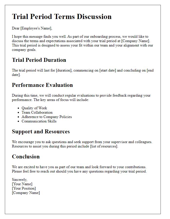 Letter template of trial period terms discussion