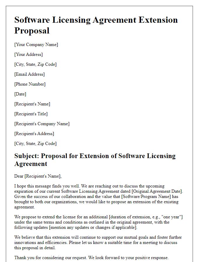 Letter template of software licensing agreement extension proposal