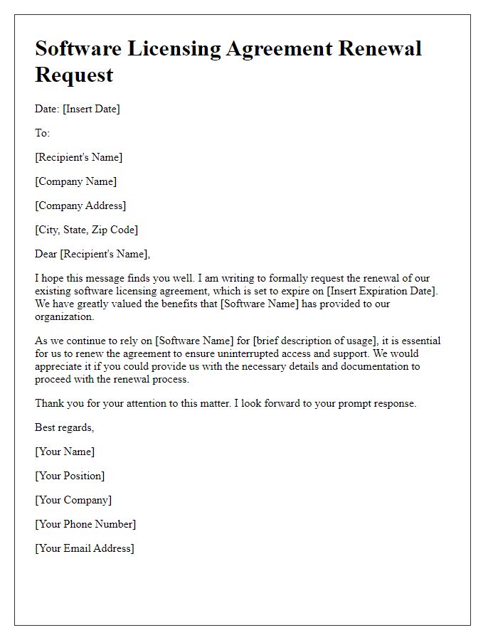 Letter template of software licensing agreement renewal request