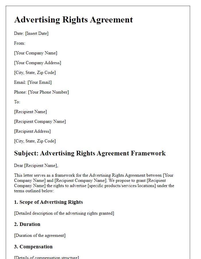 Letter template of Advertising Rights Agreement Framework