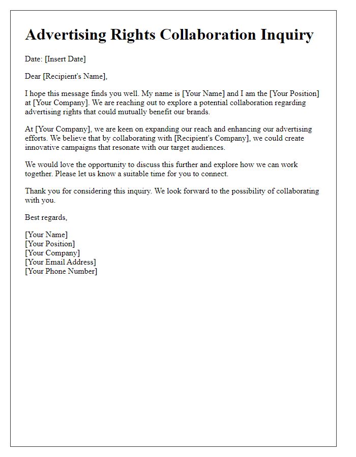 Letter template of Advertising Rights Collaboration Inquiry