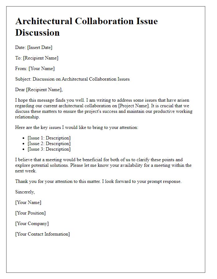 Letter template of architectural collaboration issue discussion