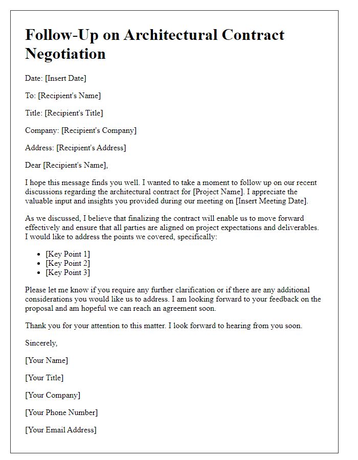 Letter template of architectural contract negotiation follow-up