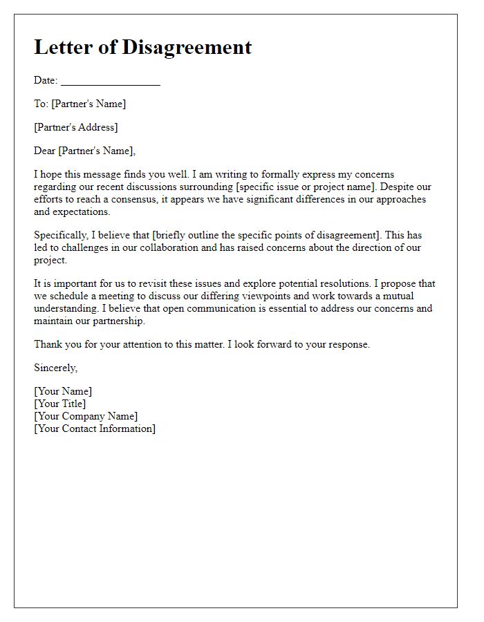 Letter template of architectural partnership disagreement