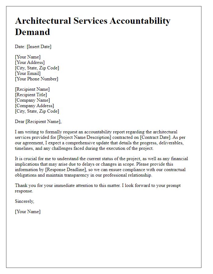 Letter template of architectural services accountability demand