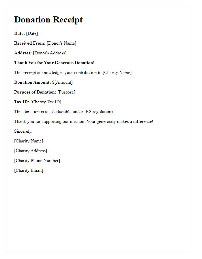 Letter template of charity donation receipt for donors