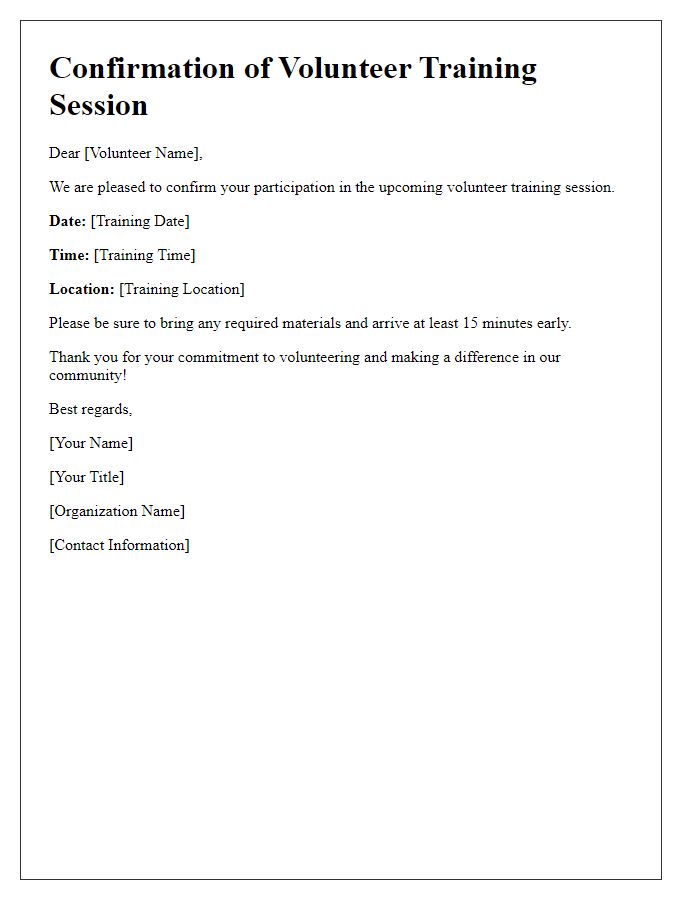 Letter template of confirmation for volunteer training session