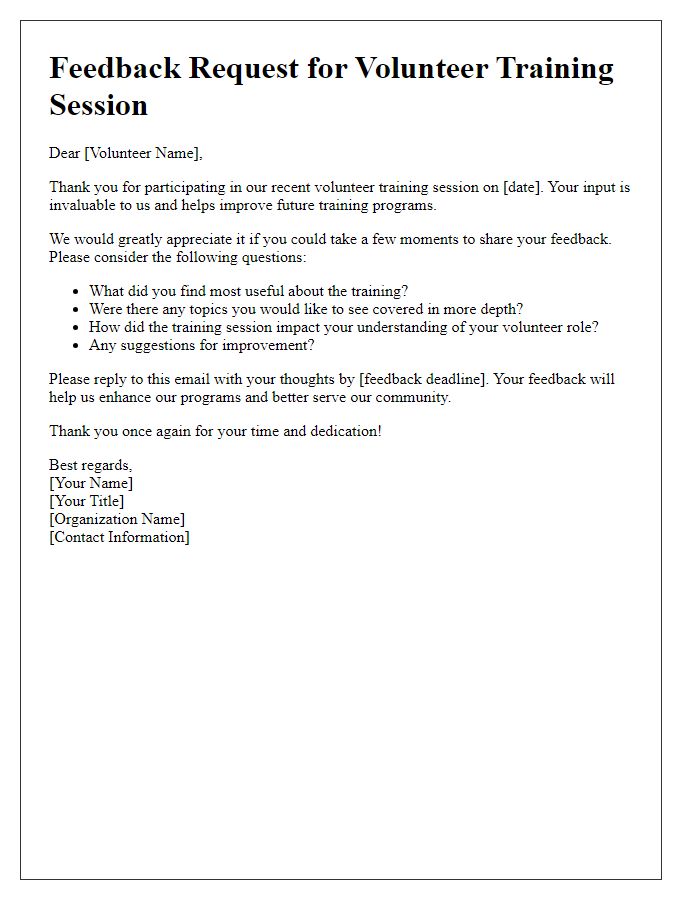 Letter template of feedback request for volunteer training session