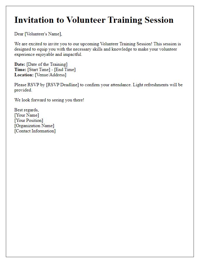 Letter template of invitation for volunteer training session