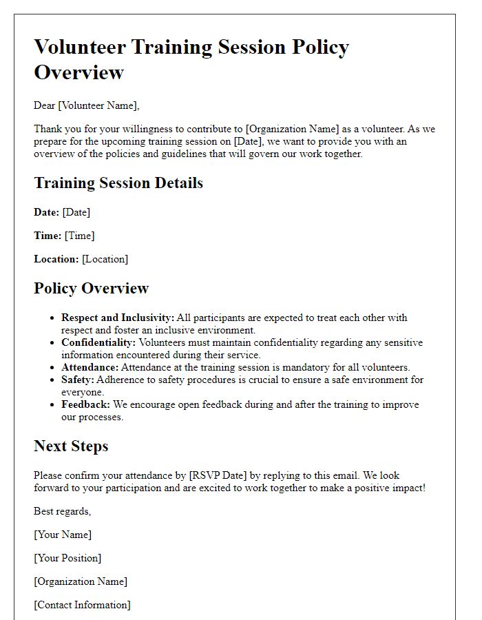 Letter template of policy overview for volunteer training session