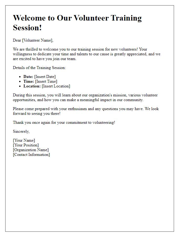 Letter template of welcome for volunteer training session