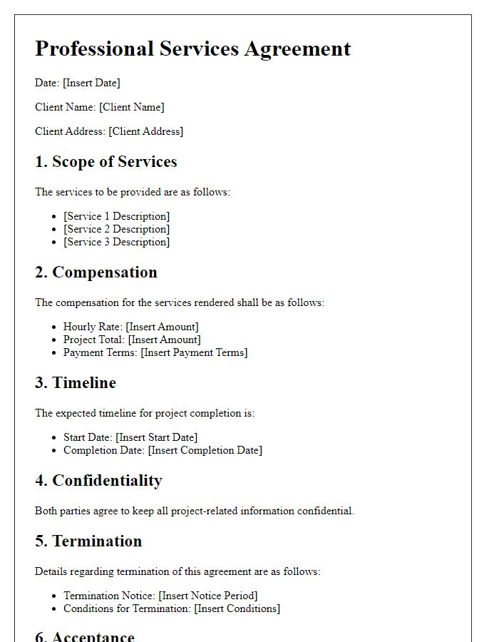 Letter template of professional services agreement breakdown for clarity of terms.