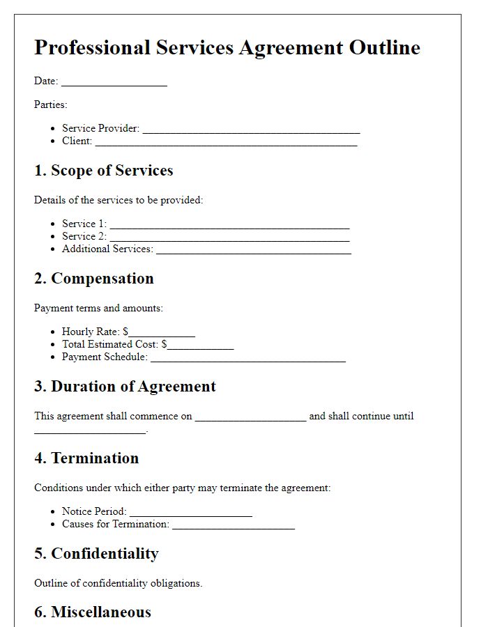 Letter template of professional services agreement outline for negotiation purposes.