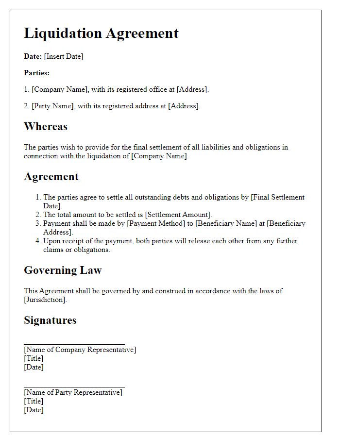 Letter template of liquidation agreement format for final settlement.