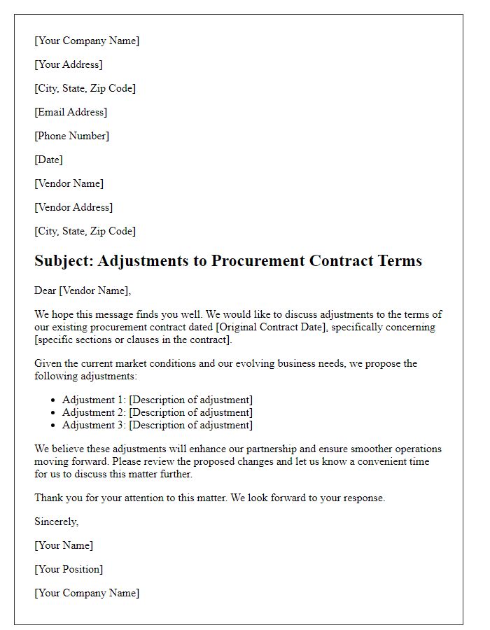 Letter template of Adjustments to Procurement Contract Terms