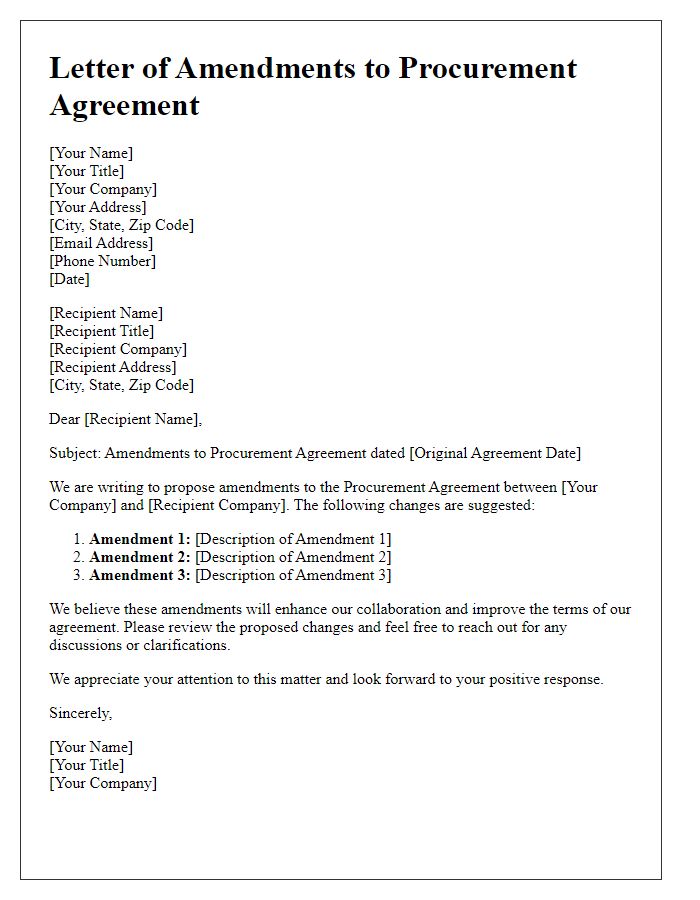 Letter template of Amendments to Procurement Agreement Outline