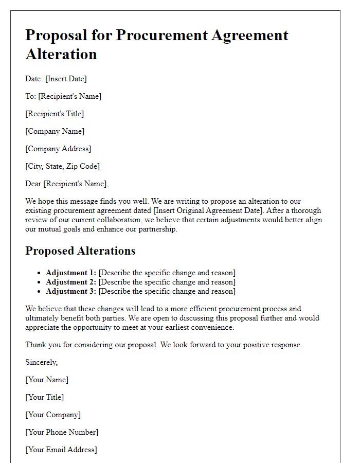 Letter template of Proposal for Procurement Agreement Alteration