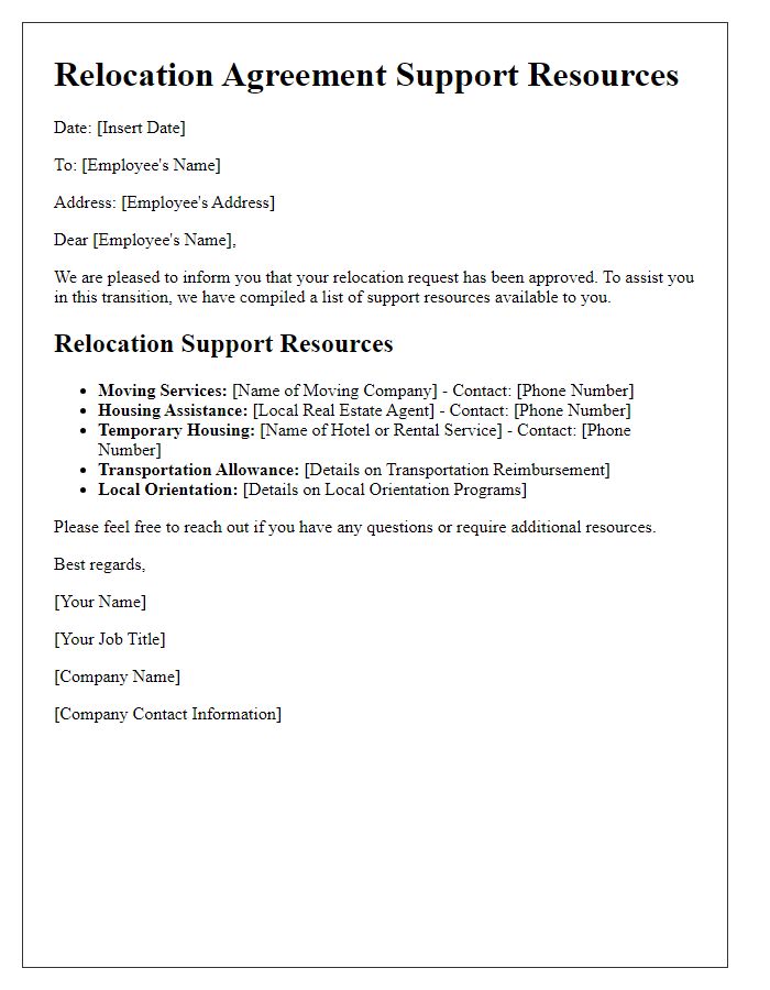 Letter template of relocation agreement support resources