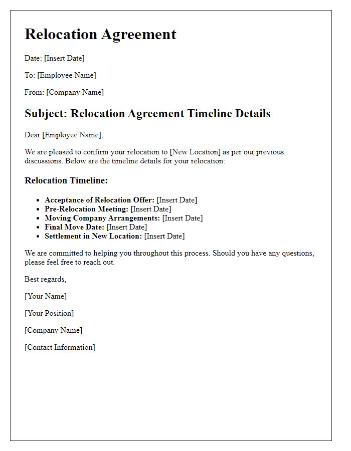 Letter template of relocation agreement timeline details