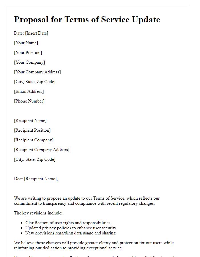 Letter template of proposal for terms of service update