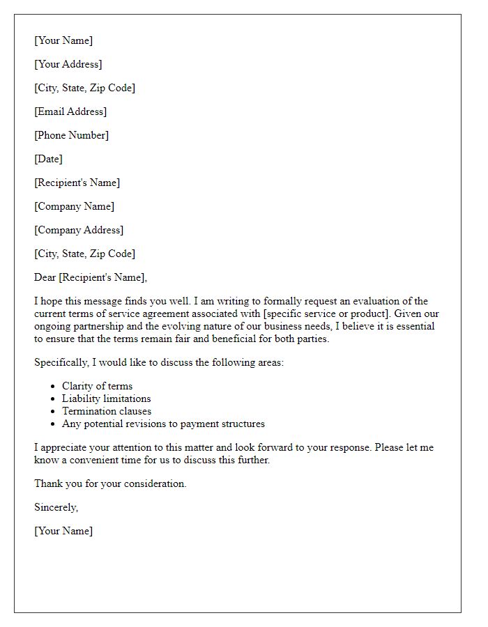 Letter template of request for terms of service agreement evaluation