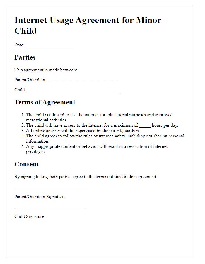 Letter template of agreement for minor child's internet usage.